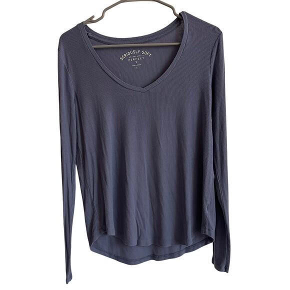 Aeropostale Women's Seriously Soft Ribbed Pullover V Neck Top Size S Stretchy - Picture 1 of 8